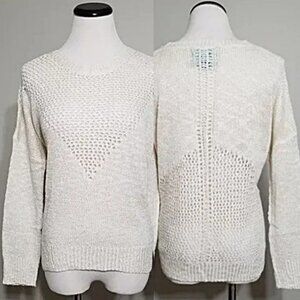 Paper Crane Open Knit Sweater S Womens Ivory Soft Romantic Boho Chic Pullover
